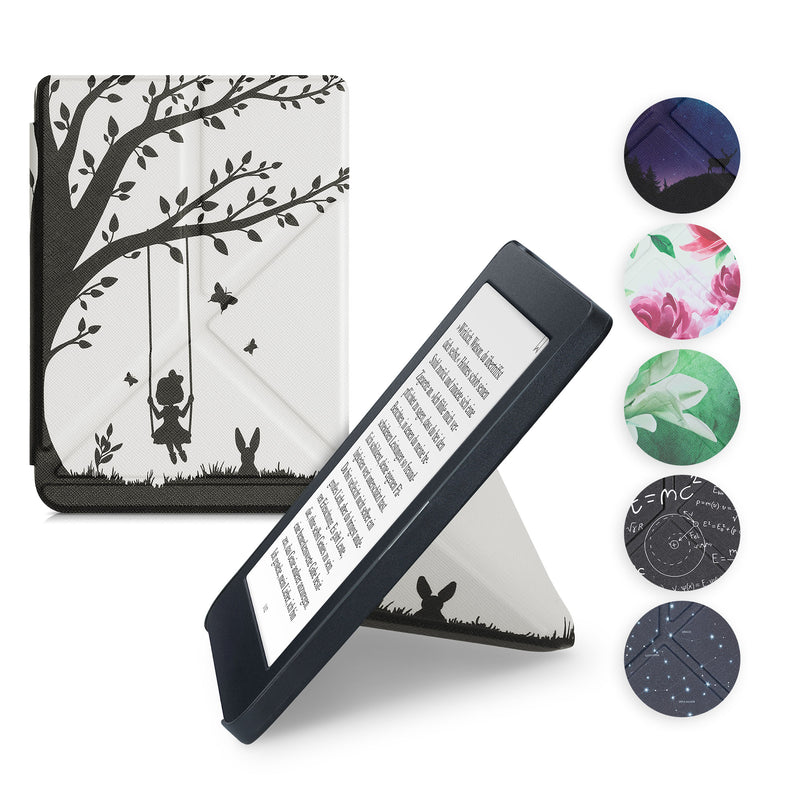 kwmobile Schutzhülle kompatibel mit Kobo Nia - Hülle Kunstleder - eReader Cover Case - Magnolien Taupe Weiß Dunkelgrau Taupe  [dsg02]