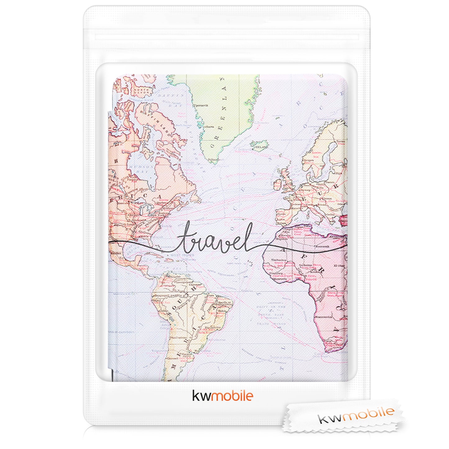 kwmobile Schutzhülle für Kobo Nia Hülle - eReader Flip Case mit Auto Sleep Funktion - Travel Schriftzug mit Mehrfarbig