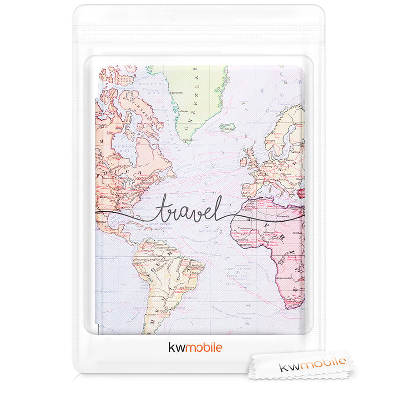 kwmobile Schutzhülle für Kobo Nia Hülle - eReader Flip Case mit Auto Sleep Funktion - Travel Schriftzug mit Mehrfarbig