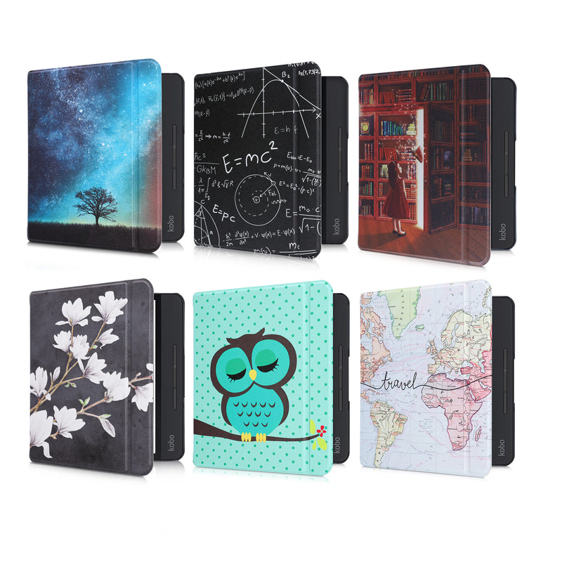 kwmobile Klapphülle kompatibel mit Kobo Forma Hülle - eReader Case - Magnolien Taupe Weiß Dunkelgrau Taupe  [dsg02]