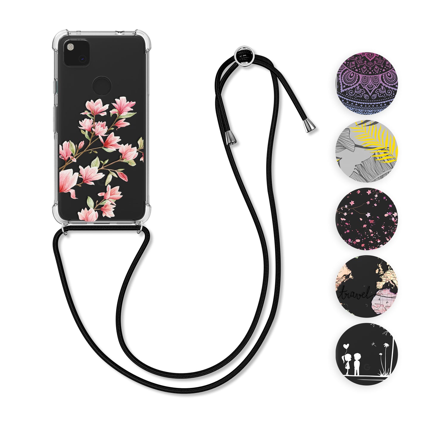 kwmobile Necklace Case kompatibel mit Google Pixel 4a Hülle - Silikon Cover mit Handykette - Mehrfarbig Transparent Wildblumen Ranke Mehrfarbig  [dsg11]