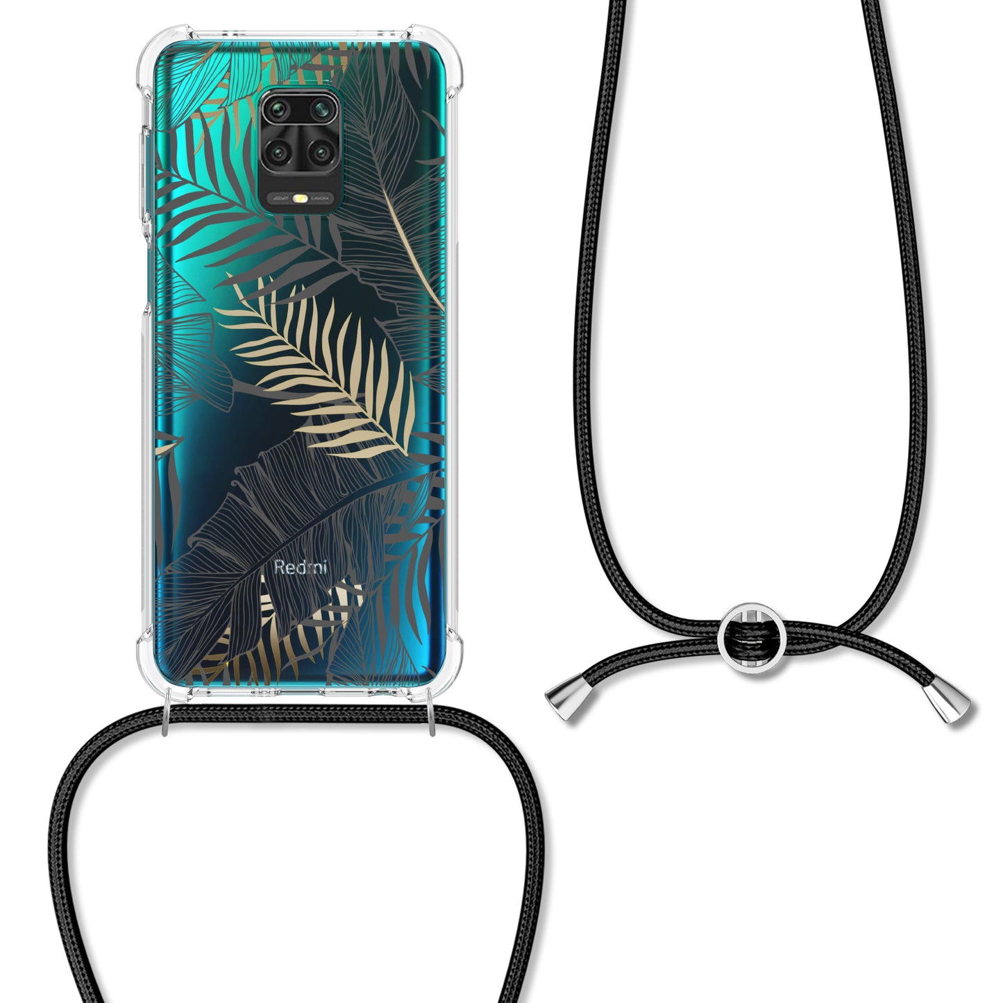 kwmobile Necklace Case kompatibel mit Xiaomi Redmi Note 9S / 9 Pro / 9 Pro Max Hülle Silikon Cover mit Handykette Transparent Dschungel