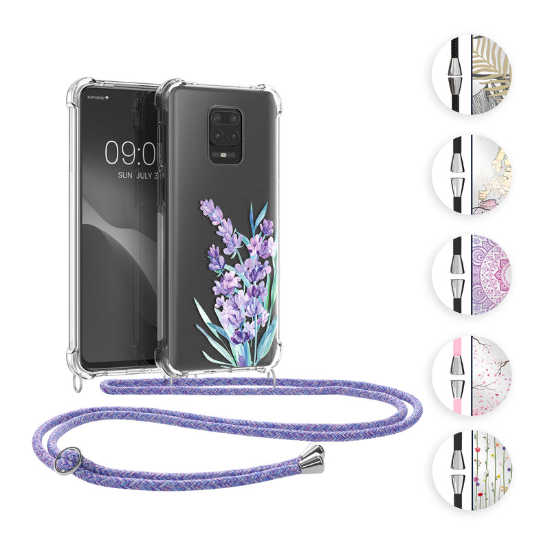 kwmobile Necklace Case kompatibel mit Xiaomi Redmi Note 9S / 9 Pro / 9 Pro Max Hülle - Silikon Cover mit Handykette - Gold Grau Transparent Dschungel Gold  [dsg02]