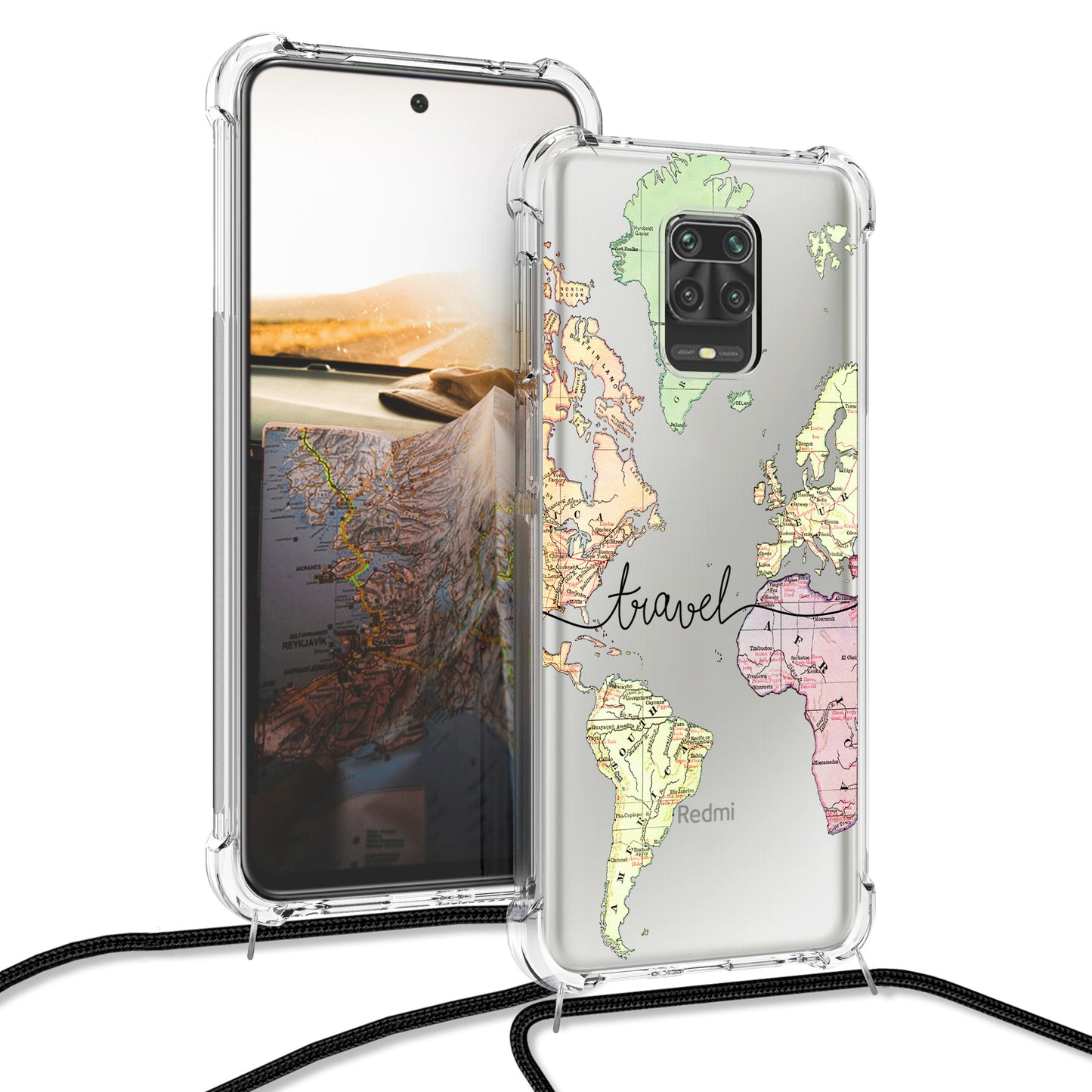 kwmobile Necklace Case kompatibel mit Xiaomi Redmi Note 9S / 9 Pro / 9 Pro Max Hülle Silikon Cover mit Handykette Transparent Dschungel
