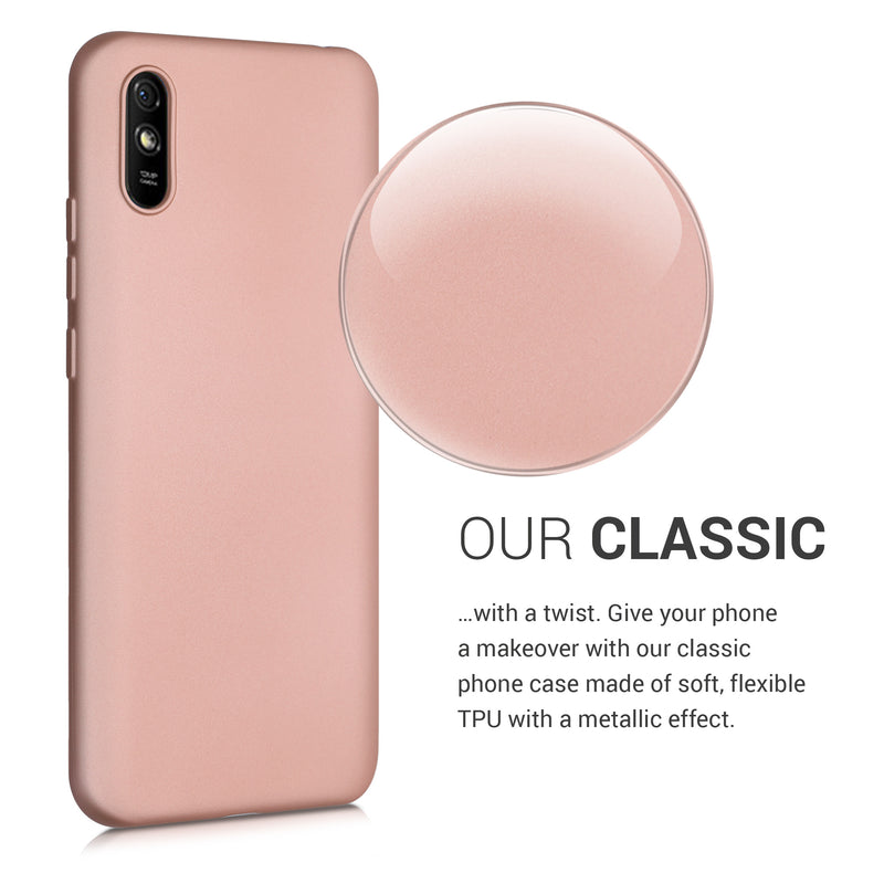 kwmobile Handyhülle für Xiaomi Redmi 9A / 9AT Hülle - Silikon Case metallisch schimmernd - Schutzhülle Cover