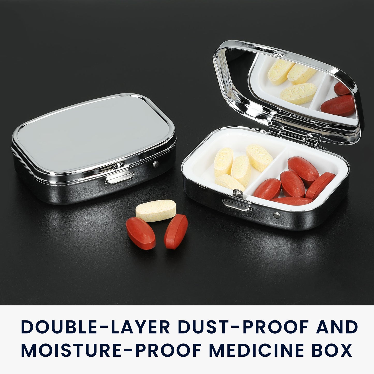 kwmobile Tablettenbox mit 2 Fächern - Pillendose klein - Tragbare Medikamentenbox Dose