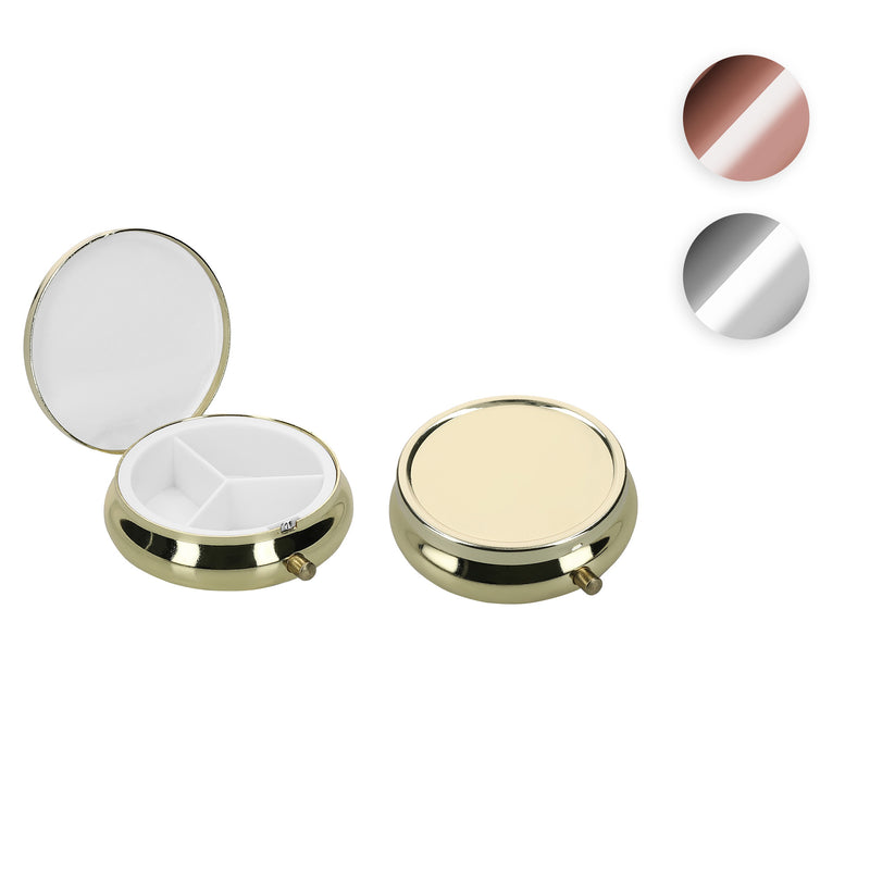 kwmobile 2x Edelstahl Pillendose mit 3 Fächern - 5,2 x 1,7cm - runde Tablettendose Box - Edelstahlpillendose - Dose in Schwarz Schwarz  [dsg06]