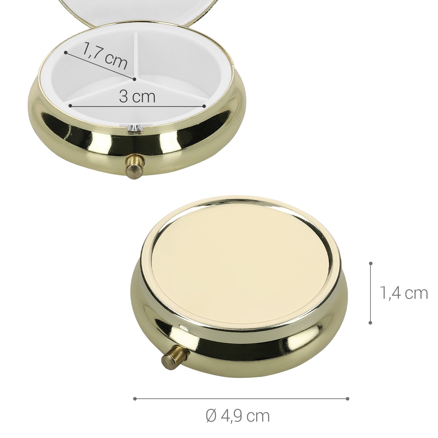 kwmobile Pillendose mit 3 Fächern - 5,2 x 1,7cm - runde Tablettendose Box - Dose