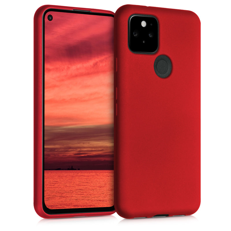 kwmobile Case kompatibel mit Google Pixel 5 Hülle - Schutzhülle aus Silikon metallisch schimmernd - Handyhülle Metallic Dunkelrot Metallic Dunkelrot  