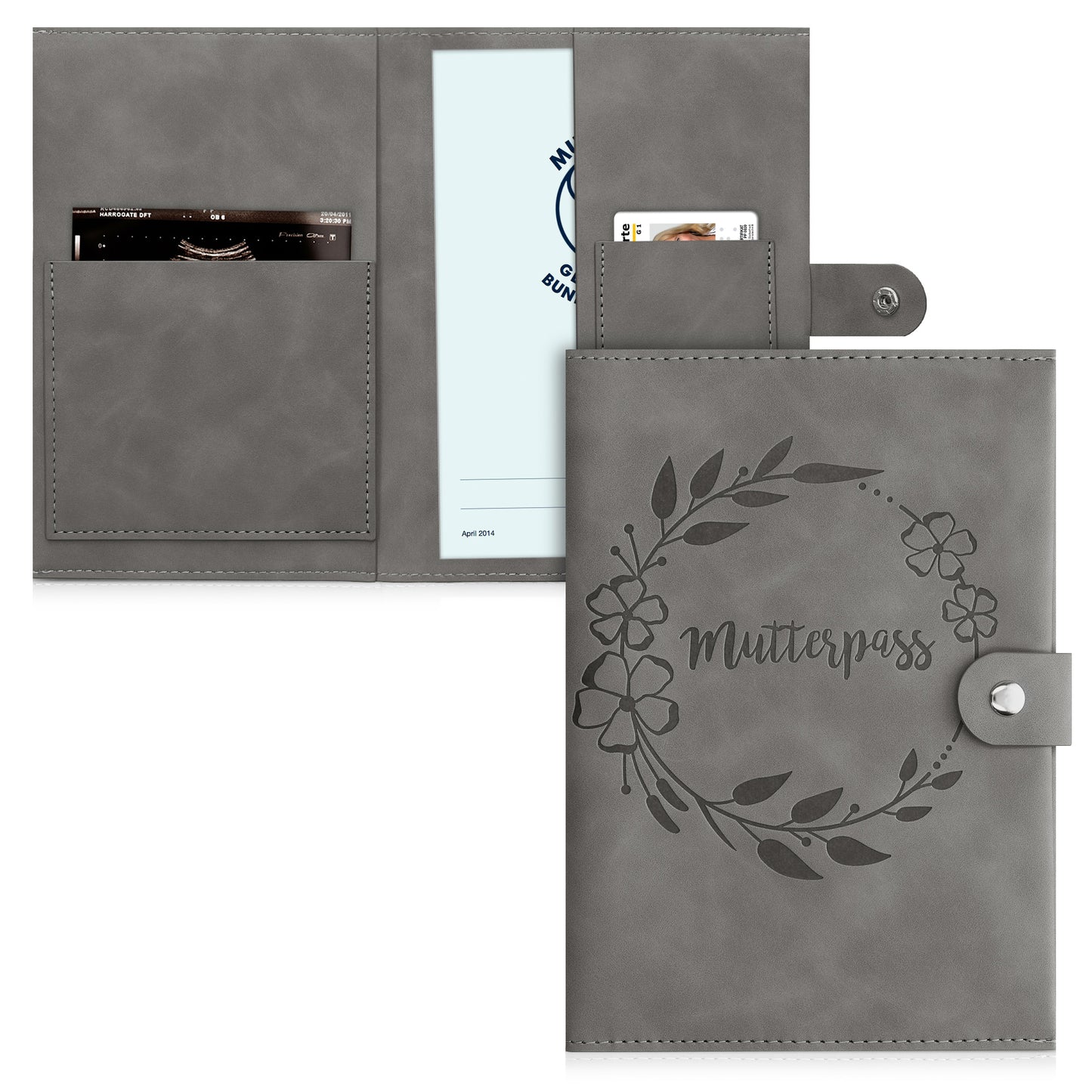 kwmobile Mutterpasshülle aus Kunstleder in Nubuklederoptik - Hülle für deutschen Mutterpass mit extra Fächern - Cover