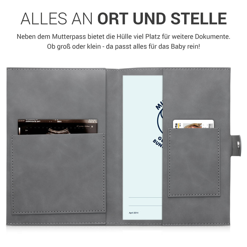 kwmobile Mutterpasshülle aus Kunstleder in Nubuklederoptik - Hülle für deutschen Mutterpass mit extra Fächern - Cover