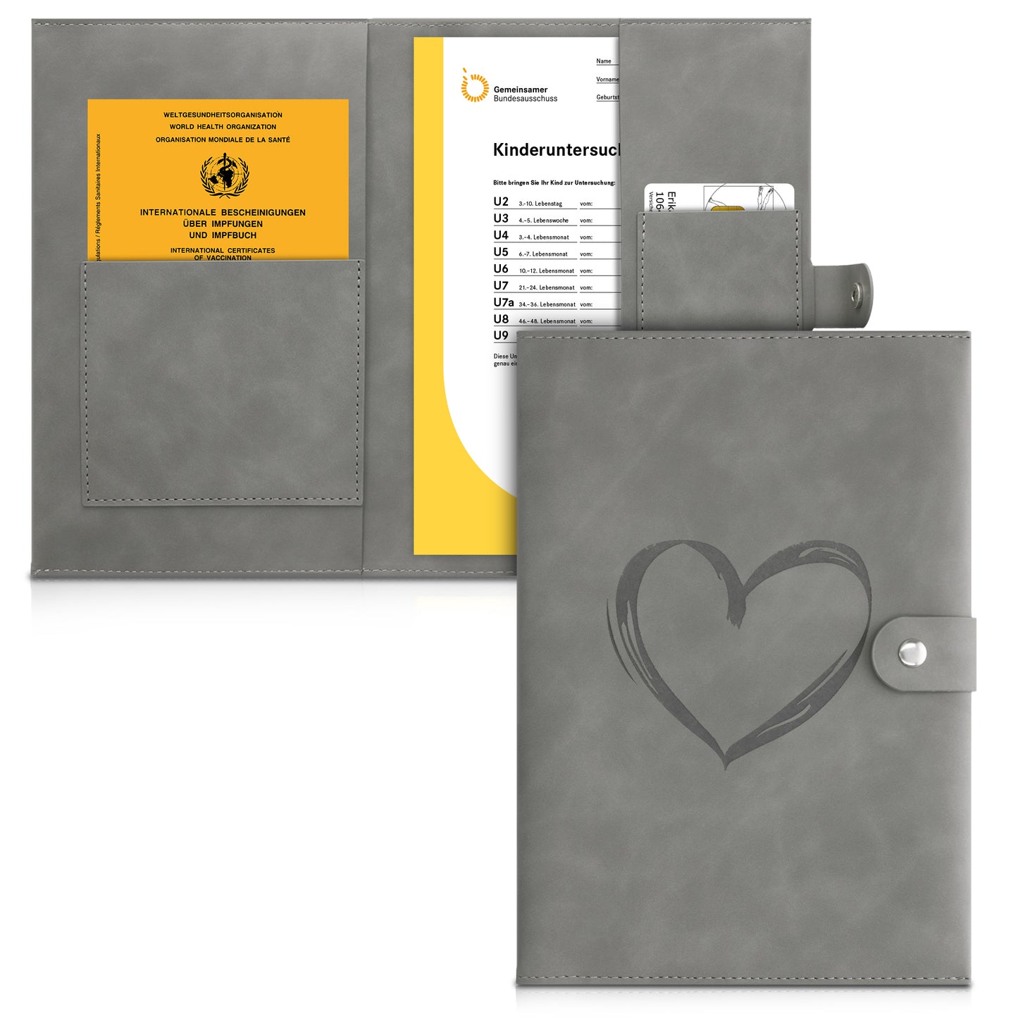 kwmobile Kunstleder Hülle für deutsches Untersuchungsheft - U-Heft Hülle und Impfpass Hülle - extra Fächer - Cover