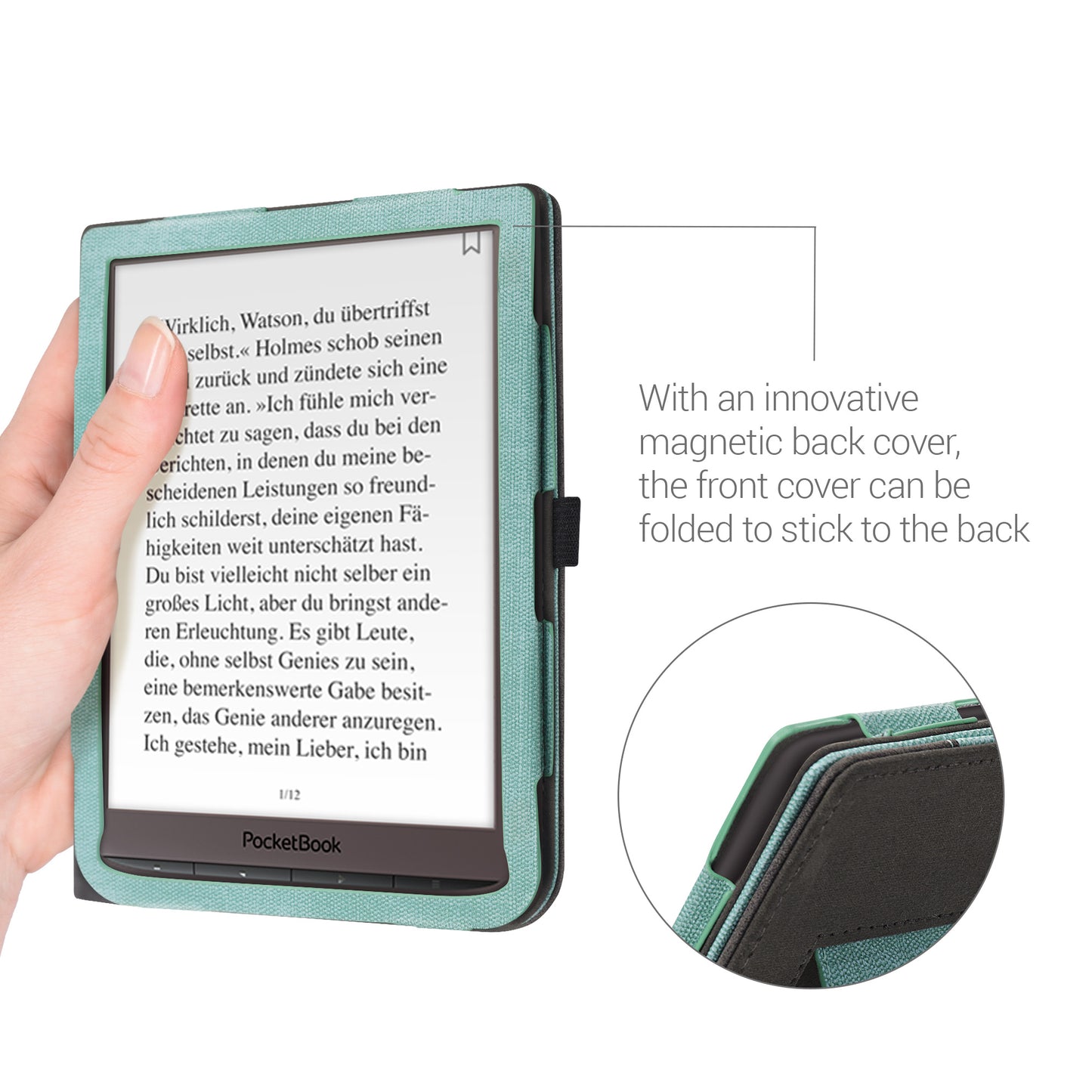 kwmobile Hülle kompatibel mit Pocketbook InkPad 3 / 3 Pro / Color / Vivlio InkPad 3 Hülle - Flip Case mit Handschlaufe - Kunstleder Cover