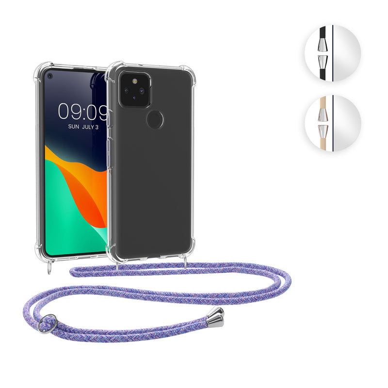 kwmobile Necklace Case kompatibel mit Google Pixel 5 Hülle - Silikon Cover mit Handykette - Band Handyhülle Transparent Transparent  