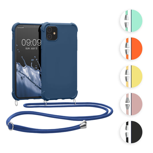 kwmobile Necklace Case kompatibel mit Apple iPhone 11 Hülle - Cover mit Kordel zum Umhängen - Silikon Schutzhülle Dunkelgrün Dunkelgrün  