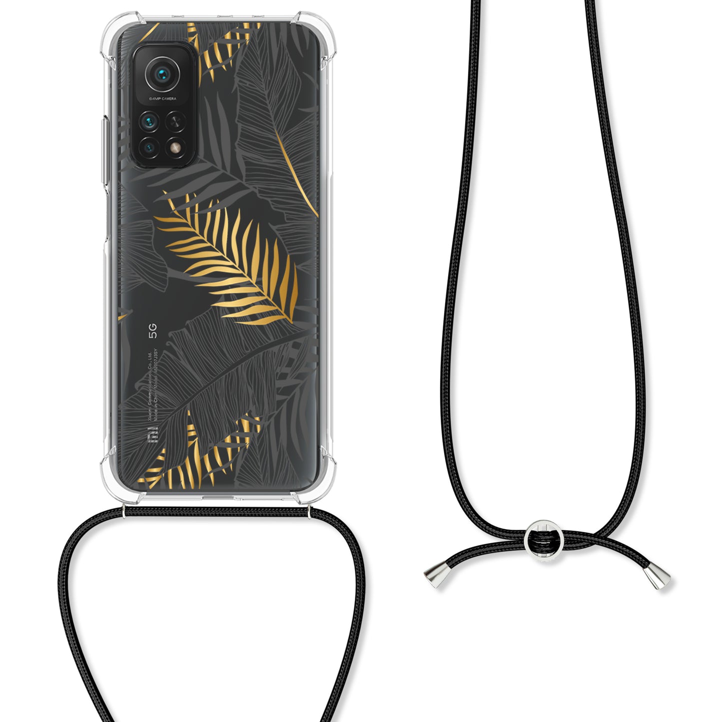 kwmobile Necklace Case kompatibel mit Xiaomi Mi 10T / Mi 10T Pro Hülle - Silikon Cover mit Handykette Transparent Dschungel