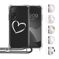 kwmobile Necklace Case kompatibel mit Xiaomi Mi 10T / Mi 10T Pro Hülle - Silikon Cover mit Handykette - Weiß Transparent Herz Brush Weiß  [dsg04]