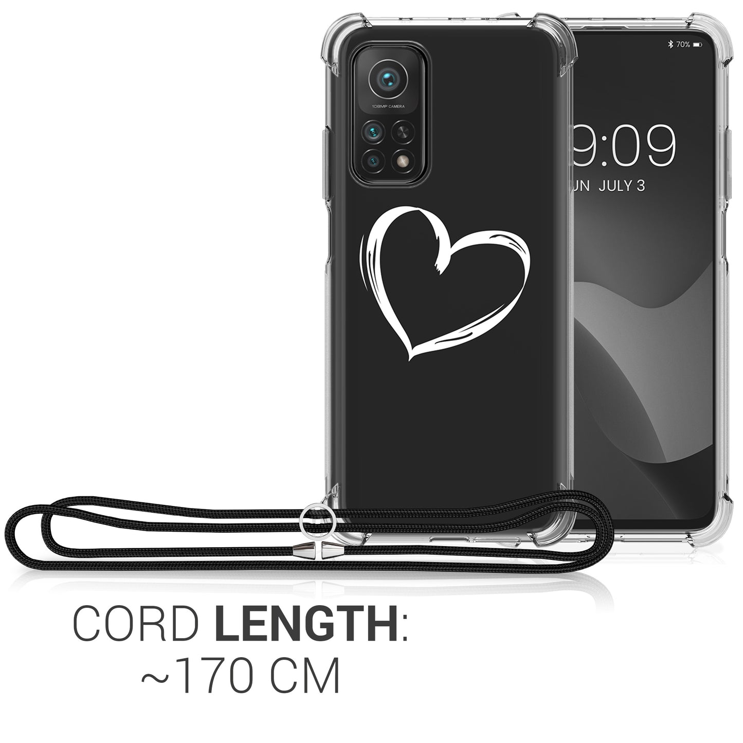 kwmobile Necklace Case kompatibel mit Xiaomi Mi 10T / Mi 10T Pro Hülle - Silikon Cover mit Handykette Transparent Dschungel