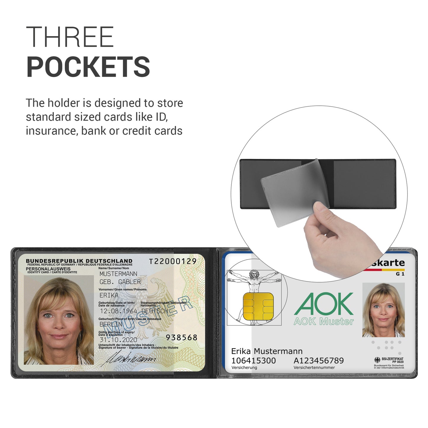 kwmobile 3in1 Kartenetui aus Kunstleder - 10 x 6,5cm - Mini Kreditkarten Wallet - Etui für Karten im Scheckkartenformat