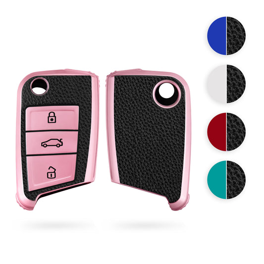 kwmobile Autoschlüssel Hülle kompatibel mit VW Golf 7 MK7 3-Tasten Autoschlüssel - Schlüsselhülle Cover Silber Schwarz Silber  [dsg04]