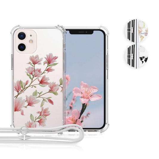 kwmobile Necklace Case kompatibel mit Apple iPhone 12 mini Hülle - Silikon Cover mit Handykette - Schwarz Mehrfarbig Transparent Travel Schriftzug Schwarz  [dsg01]