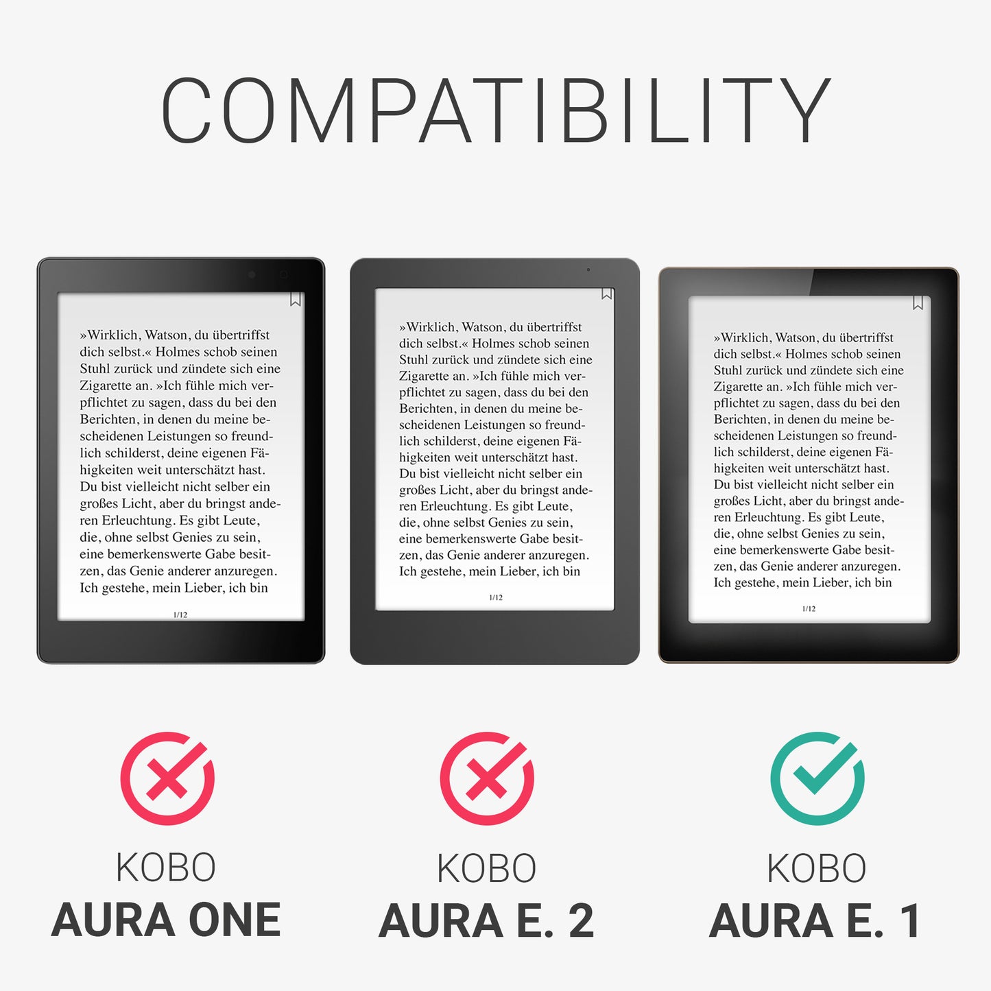 kwmobile Flip Hülle kompatibel mit Kobo Aura Edition 1 - Vorderfach Handschlaufe