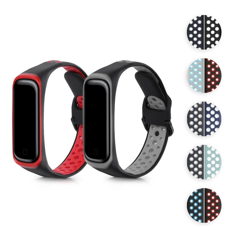 kwmobile 2x Uhrenarmband für Samsung Galaxy Fit 2 Armband - Fitnesstracker Band Set aus TPU Silikon - Ersatzarmband Smartwatch - Schwarz Rot Schwarz Grau Schwarz  [dsg02]