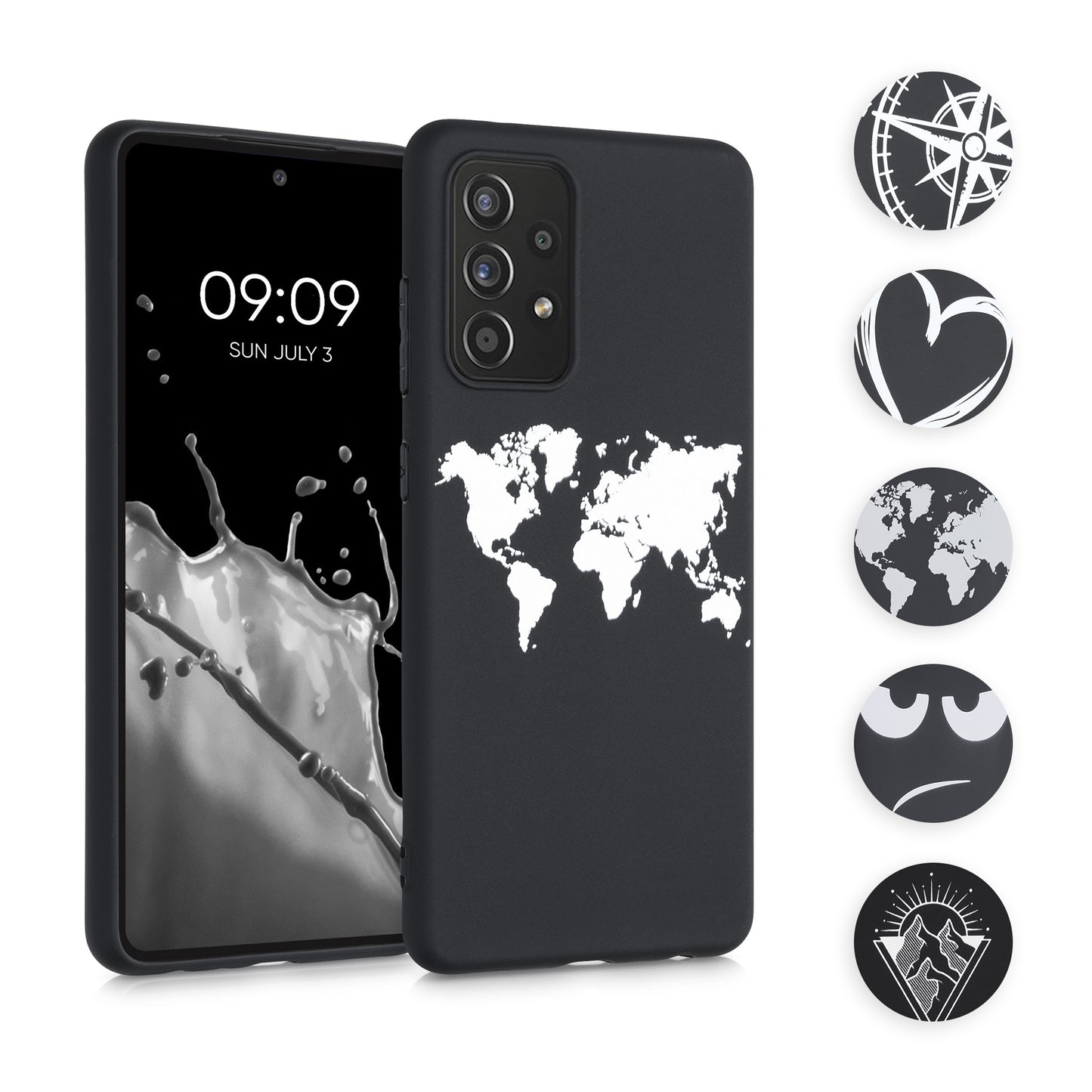 kwmobile Hülle kompatibel mit Samsung Galaxy A52 / A52 5G / A52s 5G - Handyhülle Silikon Case - Kompass Vintage Weiß Schwarz Weiß  [dsg04]