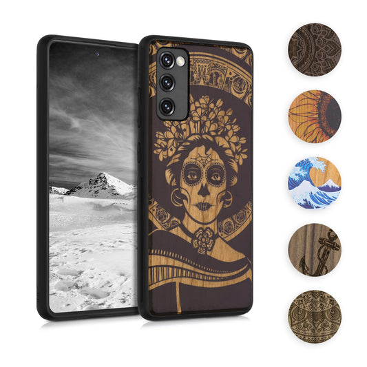 kwmobile Hülle kompatibel mit Samsung Galaxy S20 FE Hülle - Holz Case - Handy Cover - TPU Handyhülle in Dunkelbraun Kompass Vintage Dunkelbraun  [dsg07]