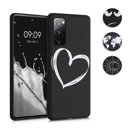 kwmobile Hülle kompatibel mit Samsung Galaxy S20 FE - Handyhülle Silikon Case - Don't touch my Phone Weiß Schwarz Weiß  [dsg01]