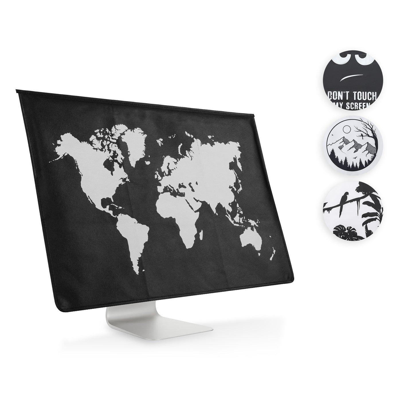 kwmobile Hülle kompatibel mit 24-26" Monitor - mit 2 Fächern auf Rückseite - Schutzhülle Don't touch my Screen Weiß Schwarz Weiß  [dsg01]