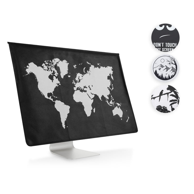 kwmobile Hülle kompatibel mit 24-26" Monitor - mit 2 Fächern auf Rückseite - Schutzhülle Don't touch my Screen Weiß Schwarz Weiß  [dsg01]
