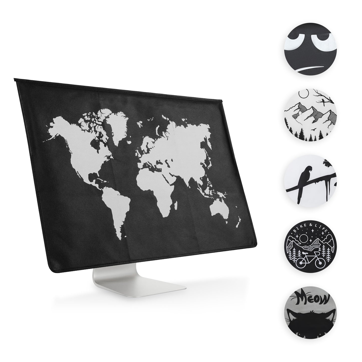 kwmobile Hülle kompatibel mit 27-28" Monitor - mit 2 Fächern auf Rückseite - Schutzhülle Katze Meow Grau Schwarz Grau  [dsg06]