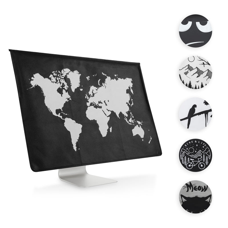 kwmobile Hülle kompatibel mit 27-28" Monitor - mit 2 Fächern auf Rückseite - Schutzhülle Katze Meow Grau Schwarz Grau  [dsg06]