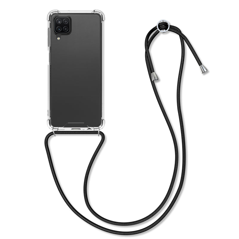 kwmobile Necklace Case kompatibel mit Samsung Galaxy A12 Hülle - Silikon Cover mit Handykette - Band Handyhülle Schwarz Transparent Schwarz  