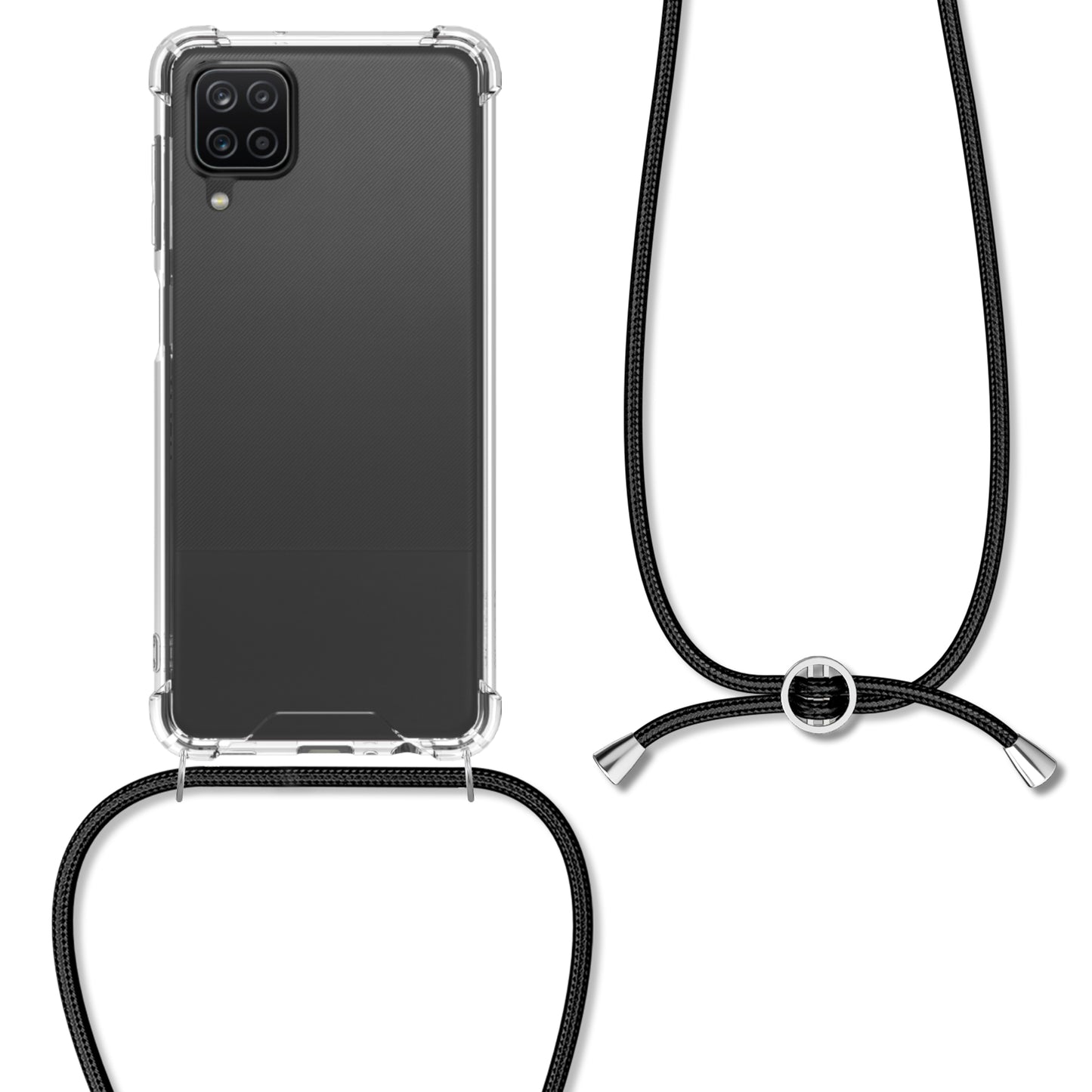 kwmobile Necklace Case kompatibel mit Samsung Galaxy A12 Hülle Silikon Cover mit Handykette Band Handyhülle Transparent