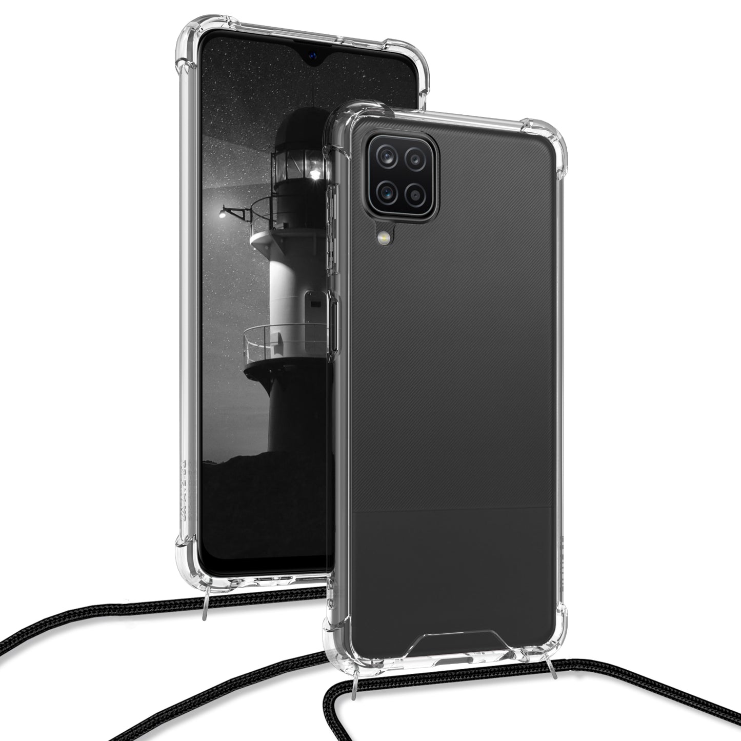 kwmobile Necklace Case kompatibel mit Samsung Galaxy A12 Hülle Silikon Cover mit Handykette Band Handyhülle Transparent