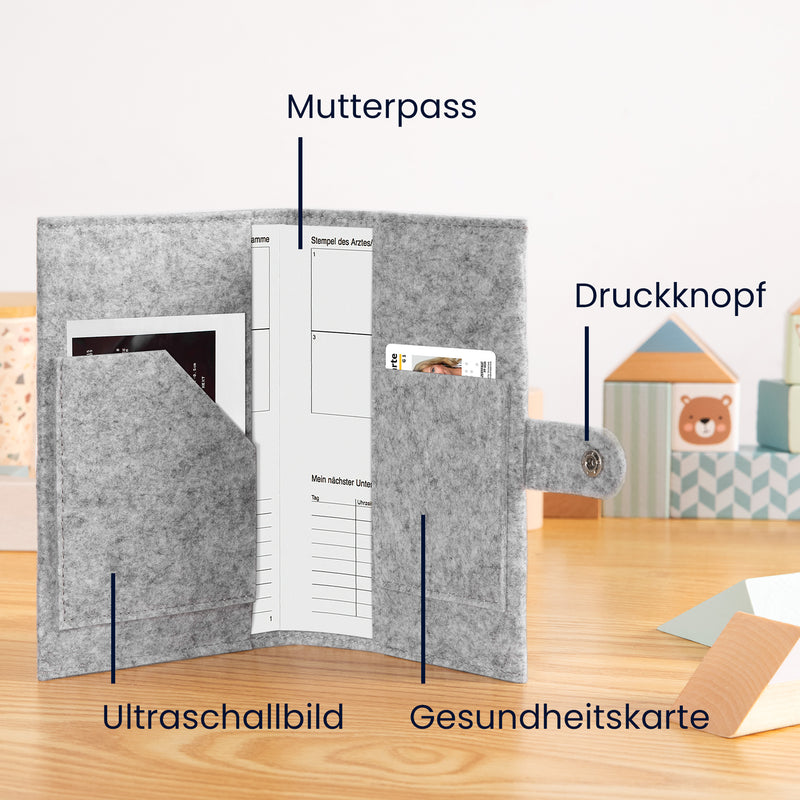 kwmobile Hülle für Mutter-Kind-Pass aus Filz - Cover für österreichischen Mutterpass - Schutzhülle mit extra Fächern