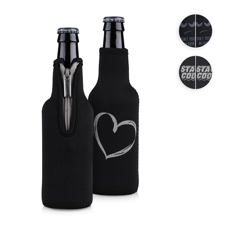 kwmobile 2x 330ml Flasche Flaschenkühler - für Bier andere Getränke - Neopren Kühler Don't touch my beer Weiß Schwarz Weiß  [dsg01]