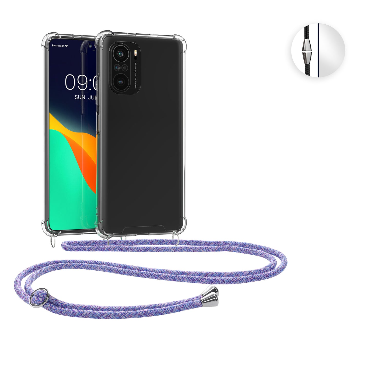 kwmobile Necklace Case kompatibel mit Xiaomi Mi 11i / Poco F3 Hülle - Silikon Cover mit Handykette - Band Handyhülle Schwarz Transparent Schwarz  