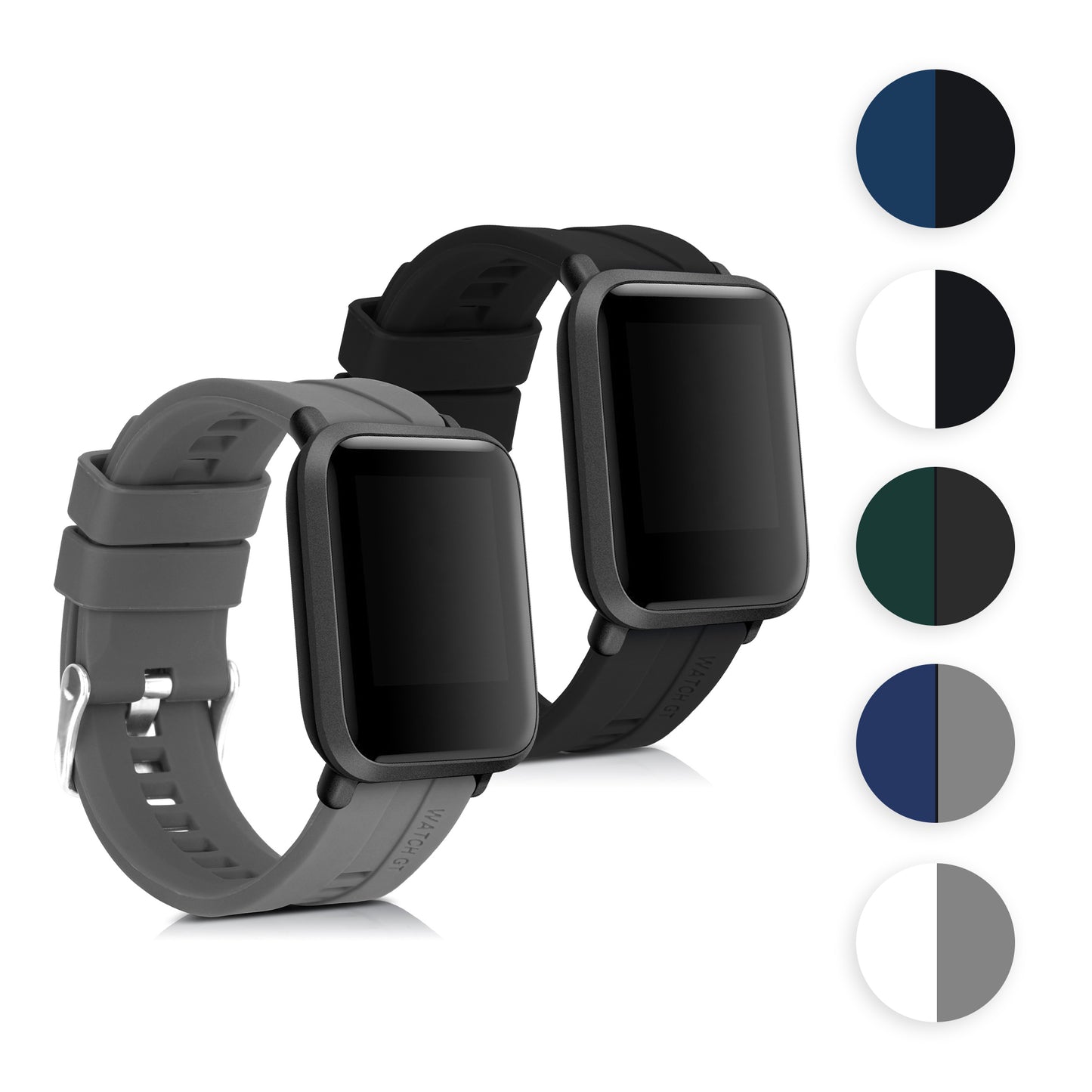 kwmobile 2x Uhrenarmband für Huami Amazfit Bip / Bip Lite Armband - Fitnesstracker Band Set aus TPU Silikon - Ersatzarmband Smartwatch - Schwarz Dunkelblau Schwarz  [dsg01]