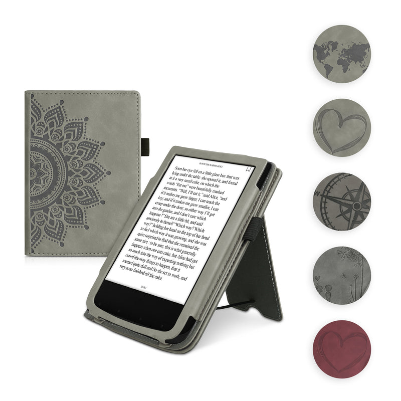 kwmobile Schutzhülle kompatibel mit Pocketbook Touch Lux 4/5/Touch HD 3/Color (2020)/ Vivlio Lux 5 Flip Hülle - Cover mit Handschlaufe - Aufgehende Sonne Grau Grau  [dsg06]