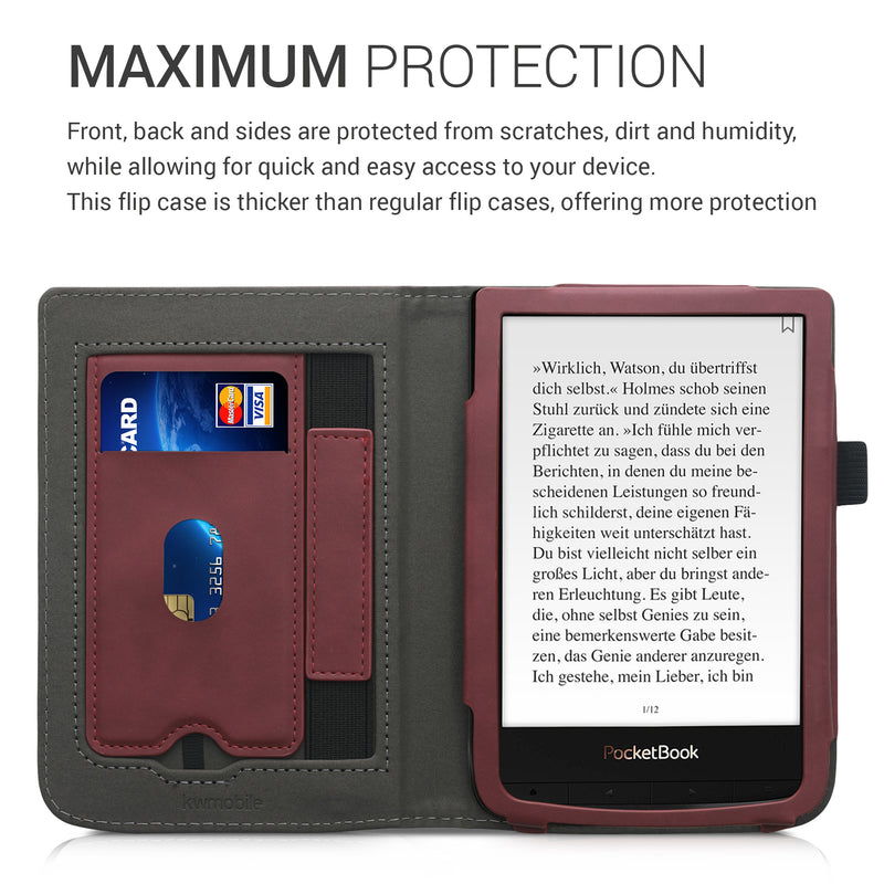 kwmobile Schutzhülle kompatibel mit Pocketbook Touch Lux 4/5/Touch HD 3/Color (2020)/ Vivlio Lux 5 Flip Hülle - Cover mit Handschlaufe