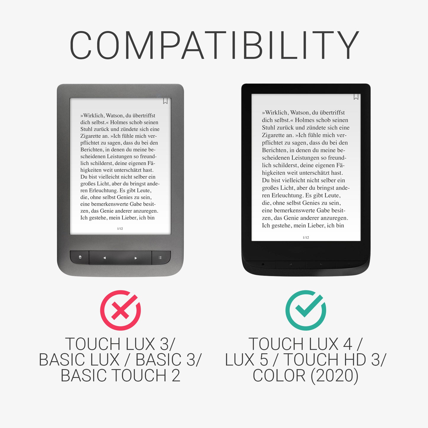 kwmobile Schutzhülle kompatibel mit Pocketbook Touch Lux 4/5/Touch HD 3/Color (2020)/ Vivlio Lux 5 Flip Hülle - Cover mit Handschlaufe