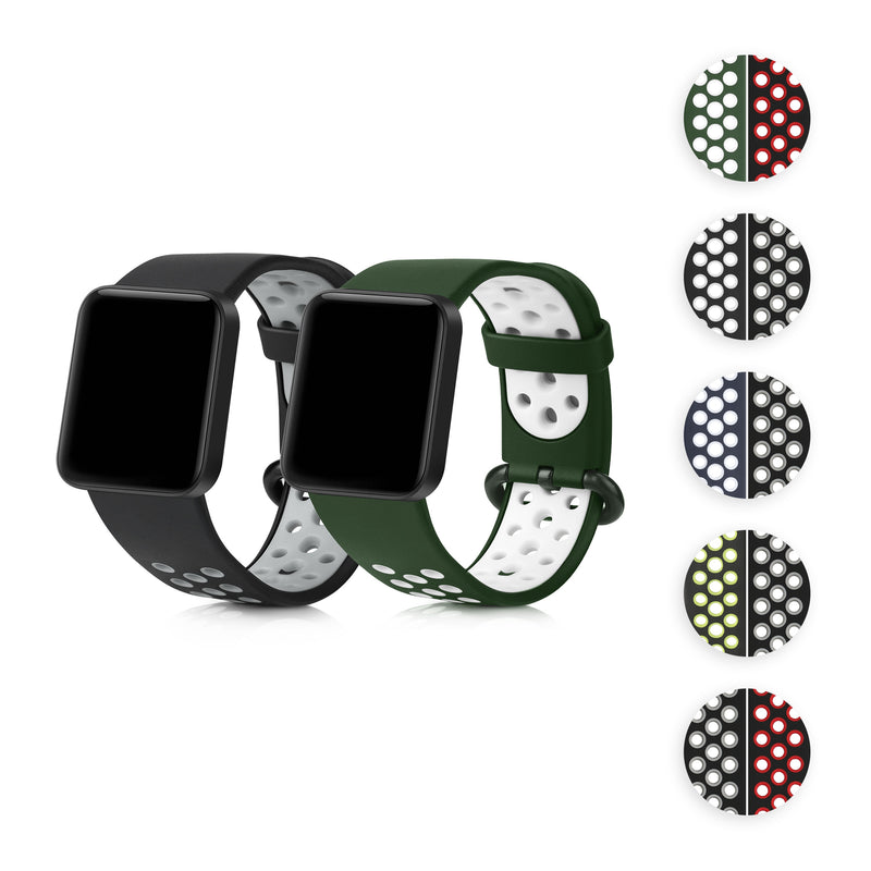 kwmobile 2x Uhrenarmband für Xiaomi Mi Watch Lite / Redmi Watch Armband - Fitnesstracker Band Set aus TPU Silikon - Ersatzarmband Smartwatch - Schwarz Grün Schwarz Grau Schwarz  [dsg06]