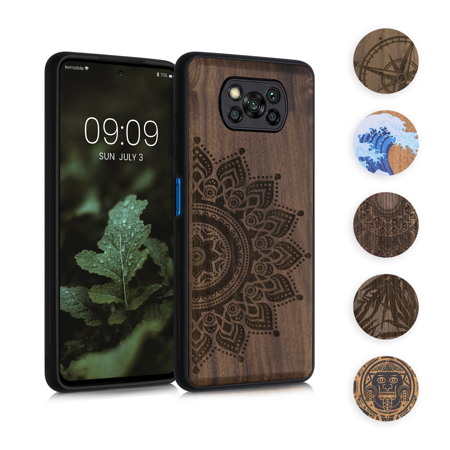 kwmobile Hülle kompatibel mit Xiaomi Poco X3 NFC / Poco X3 Pro Hülle - Holz Case - Handy Cover - TPU Handyhülle in Dunkelbraun Aufgehende Sonne Dunkelbraun  [dsg02]