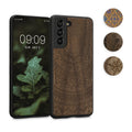 kwmobile Hülle kompatibel mit Samsung Galaxy S21 Hülle - Holz Case - Handy Cover - TPU Handyhülle in Dunkelbraun Kompass Vintage Dunkelbraun  [dsg03]