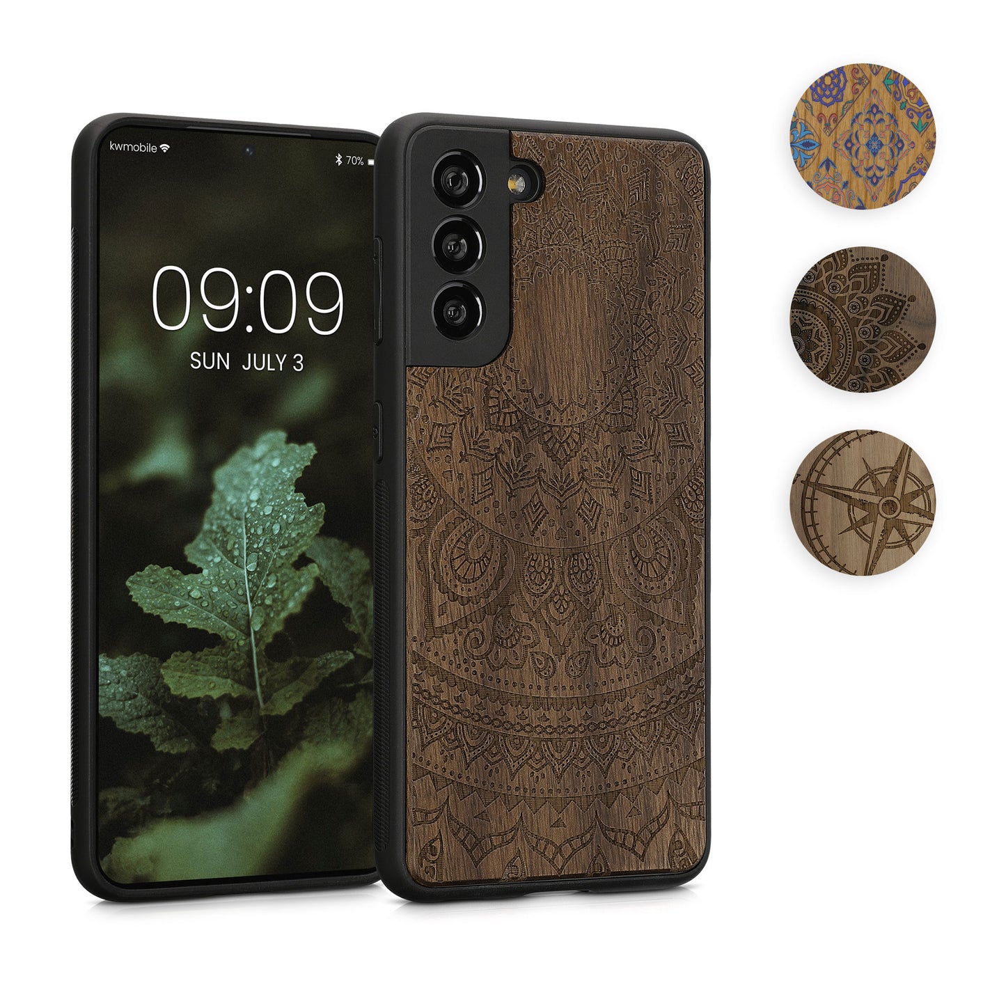 kwmobile Hülle kompatibel mit Samsung Galaxy S21 Hülle - Holz Case - Handy Cover - TPU Handyhülle in Dunkelbraun Kompass Vintage Dunkelbraun  [dsg03]