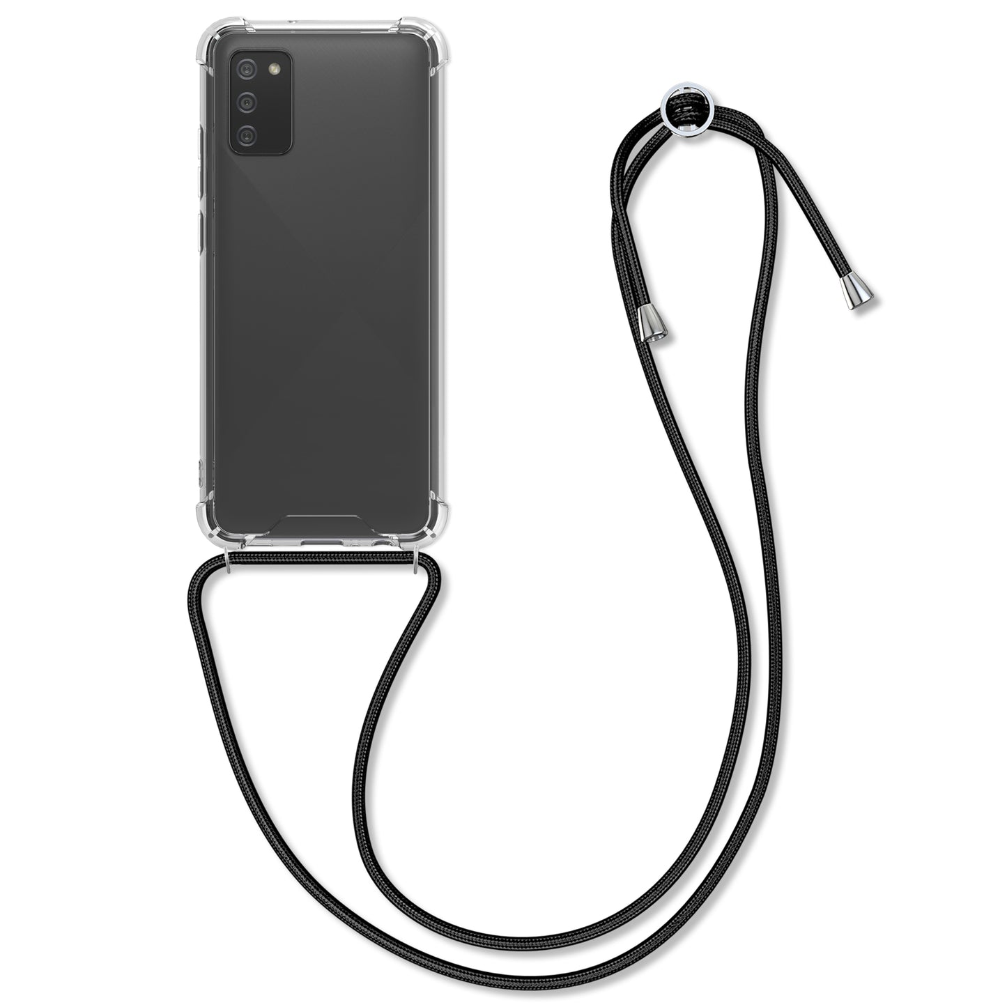 kwmobile Necklace Case kompatibel mit Samsung Galaxy A02s Hülle - Silikon Cover mit Handykette - Band Handyhülle Schwarz Transparent Schwarz  