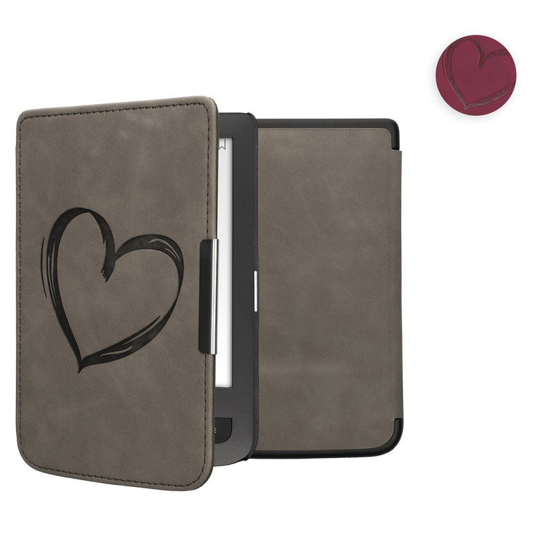 kwmobile Hülle kompatibel mit Pocketbook Touch Lux 3/Basic Lux/Basic Touch 2 Hülle - Kunstleder Cover - Herz Brush Grau Grau  [dsg03]